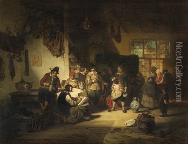 In The Tavern Oil Painting - Alexander Louis Lion