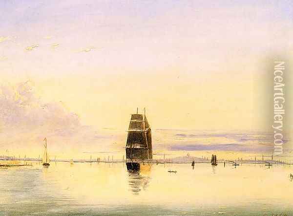 Boston Harbor at Sunset 1884 Oil Painting - Clement Drew