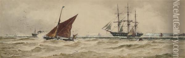 Shipping Off The South Foreland Oil Painting - Thomas Bush Hardy