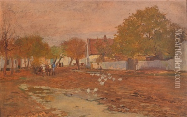 Activity On The Village Road Oil Painting - Hugo Charlemont