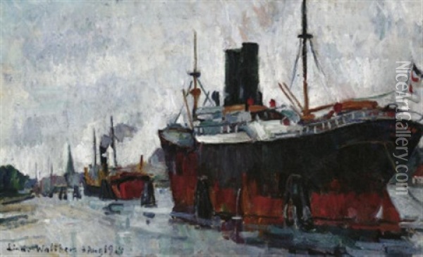 Im Hafen Von Travemunde Oil Painting - Heinrich Linde-Walther