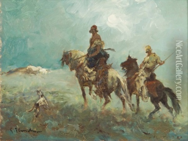 Chasseurs La Nuit En Algerie Oil Painting - Gustave Flasschoen