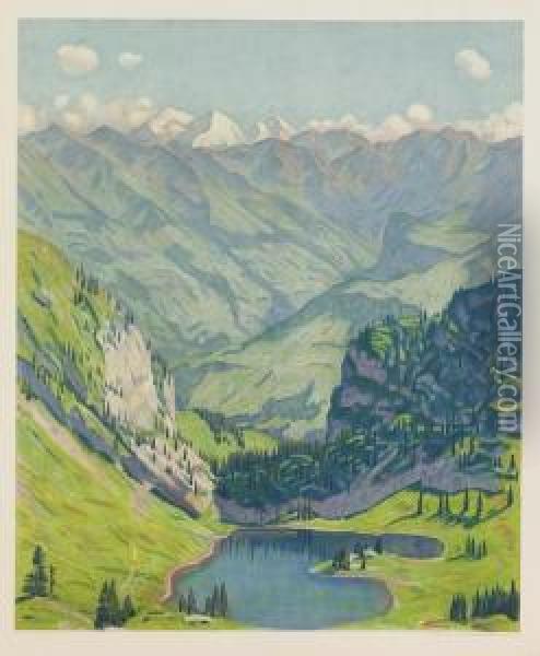 Oschinensee. Oil Painting - Emil Cardinaux