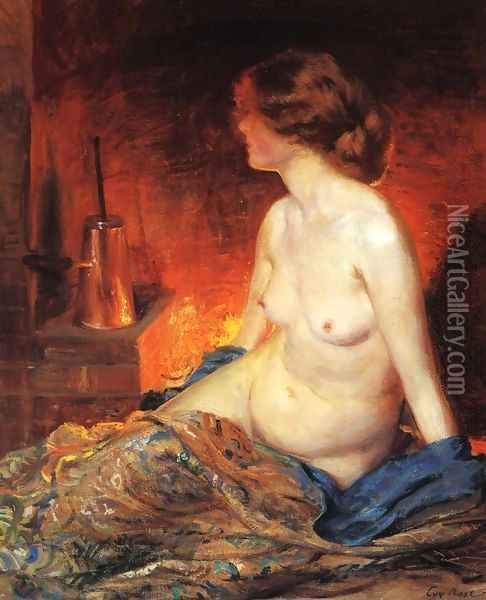 By the Fireside Oil Painting - Guy Rose
