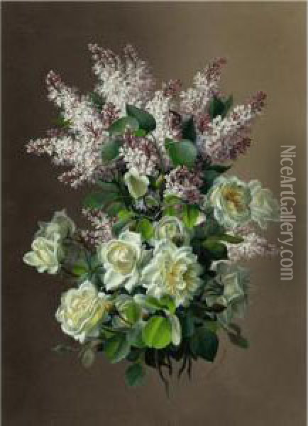 Lilacs And Roses Oil Painting - Raoul Maucherat de Longpre