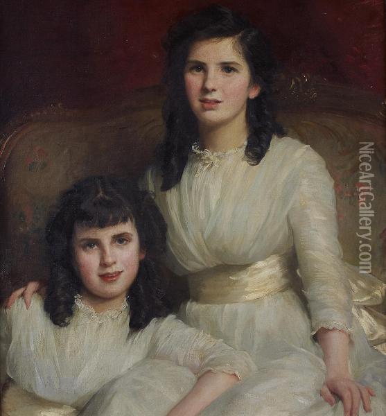 Portrait Study Of Ailsa And Dorothy Ingles Oil Painting - Sir Samuel Luke Fildes