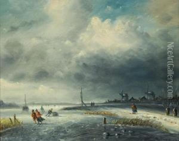 Kanallandschaft Imwinter Oil Painting - Albert Edouard Moerman