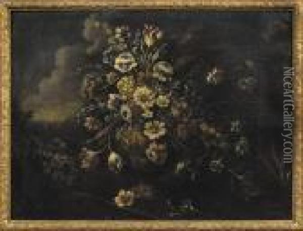 Bouquet De Fleurs Dans Un Vase. Oil Painting - Elisabetta Marchioni Active Rovigo