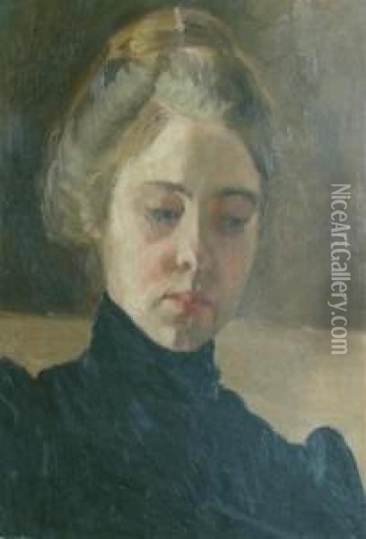 Portrait Of A Woman In Black Oil Painting - William Merritt Chase