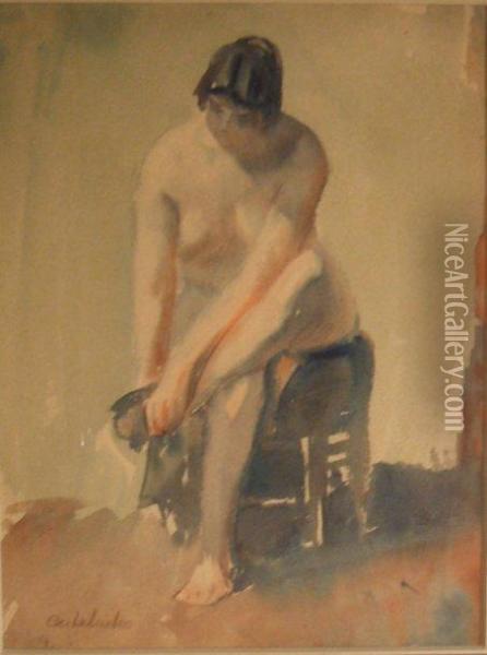 Femme Nue Assise Oil Painting - Claudio Castelucho Diana
