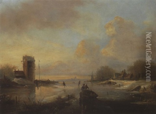 Hollandische Winterlandschaft Oil Painting - Cornelis Petrus T' Hoen