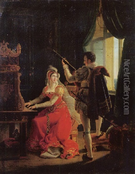 Marie-stuart Faisant De La Musique Avec David Rizzio Oil Painting - Alfred W. Elmore