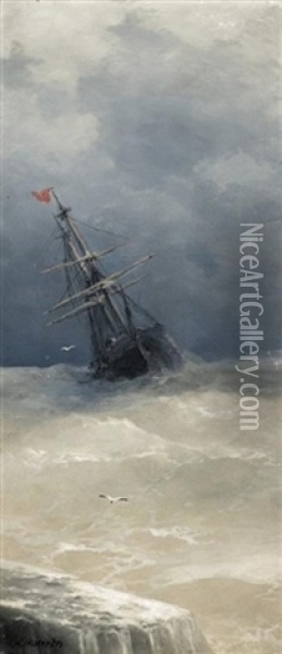 Ship On High Seas Oil Painting - Alexei Vasilievitch Hanzen