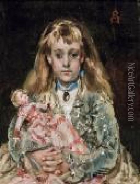 L'enfant A La Poupee Oil Painting - Alfred Stevens