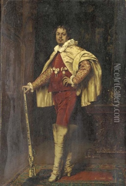 A Dashing Cavalier Oil Painting - Adolphe Alexandre Lesrel