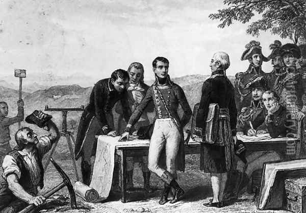 Napoleon Bonaparte indicating the plan for the cutting of the Canal de Saint-Quentin Oil Painting - Eugene Charpentier