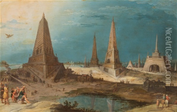 Le Roi Nimrod Devant La Tour De Babel Oil Painting - Hendrick van Cleve III