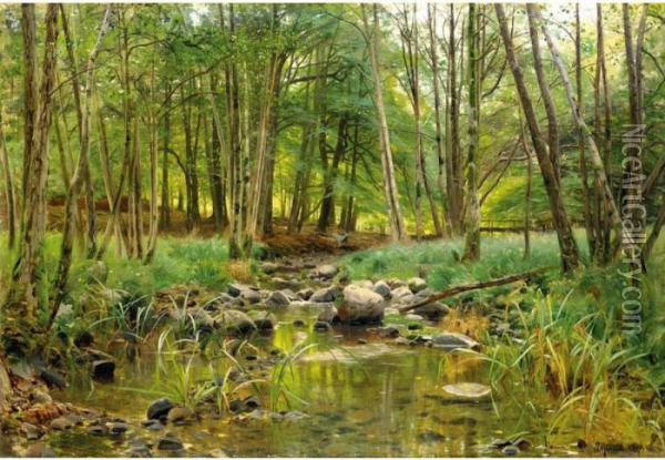 Woodland Stream Oil Painting - Peder Mork Monsted