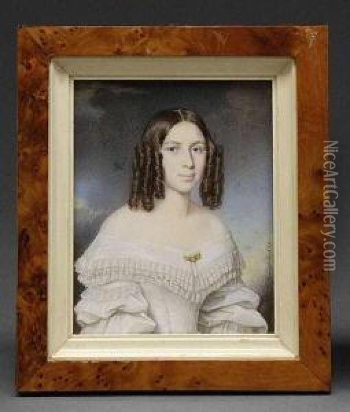 Damenportrat. Oil Painting - Eduard Friedrich Leybold