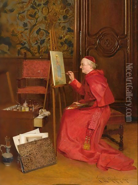 The Artist At Work Oil Painting - Georges Croegaert