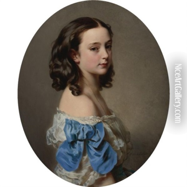 Portrait Of A Young Girl (paula, Princess Essling, Duchess Of Rivoli ?) Oil Painting - Hermann Winterhalter