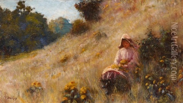 Madchen Auf Der Sommerwiese Oil Painting - Karl Pierre Daubigny