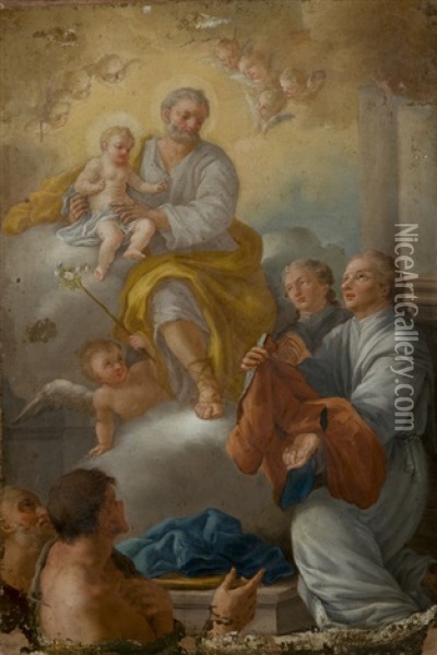 San Giuseppe Con Il Bambino Appaiono Ad Un Devoto (saint Joseph With The Child Appearing To A Devotee) Oil Painting - Pietro Bardellino