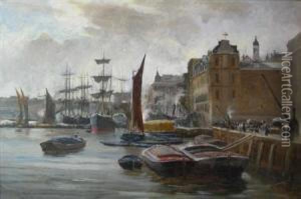 On The Clyde, Broomielaw, Glasgow Oil Painting - Charles James Lauder