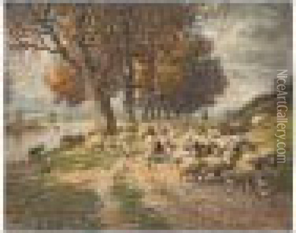 Landscapes With Sheep, A Pair Oil Painting - Charles Clair