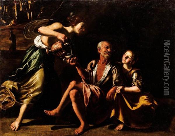 Loth E Le Figlie Oil Painting - Giovanni Francesco Guerrieri