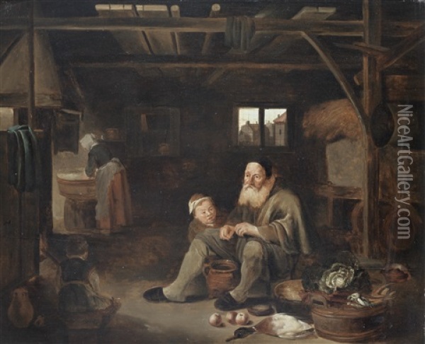 Peasants Cooking In A Barn Interior Oil Painting - Pieter Jacobsz Duyfhuysen