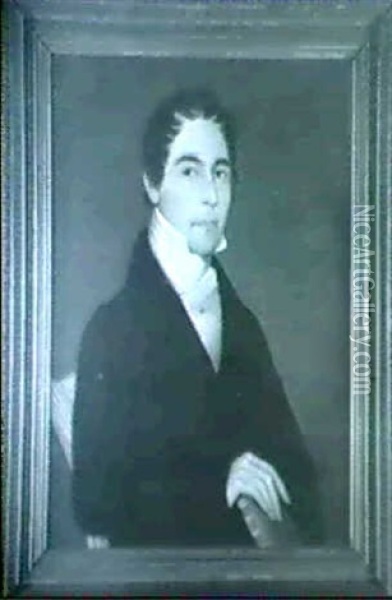 Portrait Of A Young Gentleman Holding A Copy Of Milton's    Works Oil Painting - Ammi Phillips