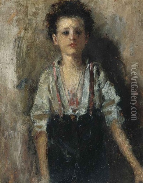 A Young Boy (lo Scungizzo) Oil Painting - Antonio Mancini