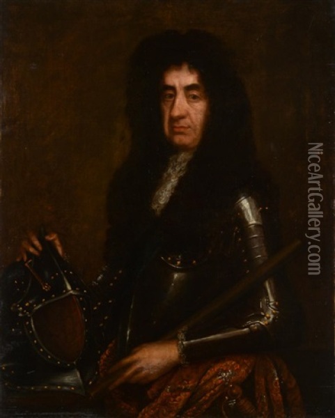 Charles Ii, Half Length Wearing Armour Oil Painting - John Riley