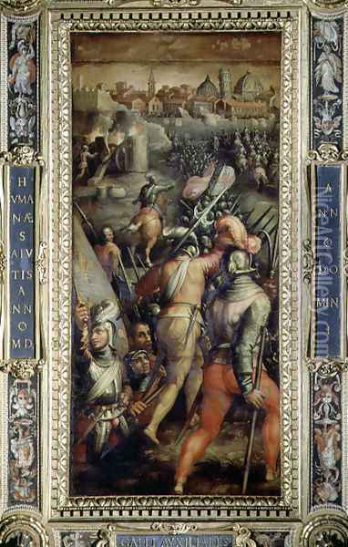 The Battle of Barbagianni from the ceiling of the Salone dei Cinquecento, 1565 Oil Painting - Giorgio Vasari