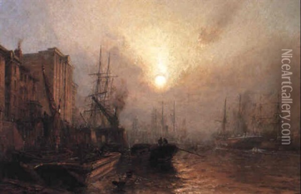 The Pool Of London, Evening Oil Painting - Claude T. Stanfield Moore