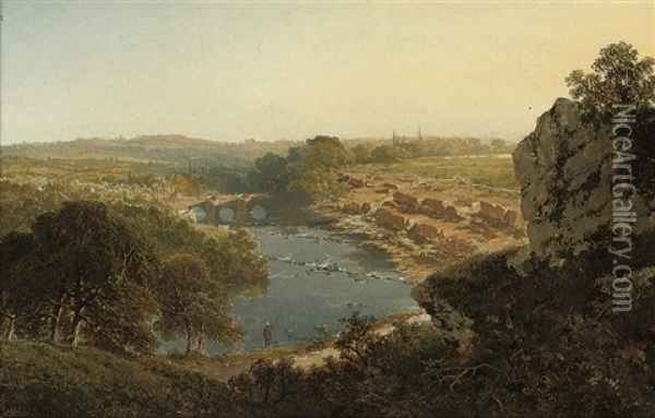An Angler In An Extensive River Landscape Oil Painting - Edward H. Niemann