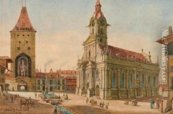 Ansicht Der Kirche Zum Heil:geist Und Des Christoffel Thurms In Bern Oil Painting - Adolf Methfessel