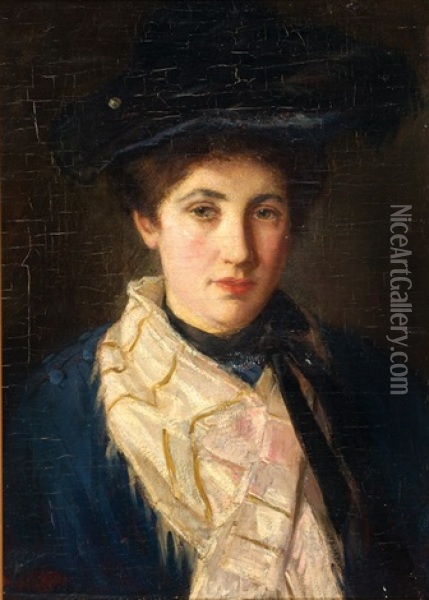 Portrait Of A Lady Wearing A Hat Oil Painting - Solomon Garf
