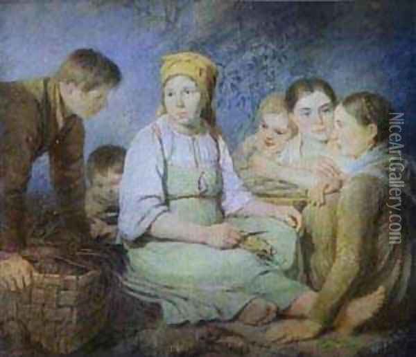 Cleaning Of The Beet 1820 Oil Painting - Aleksei Gavrilovich Venetsianov