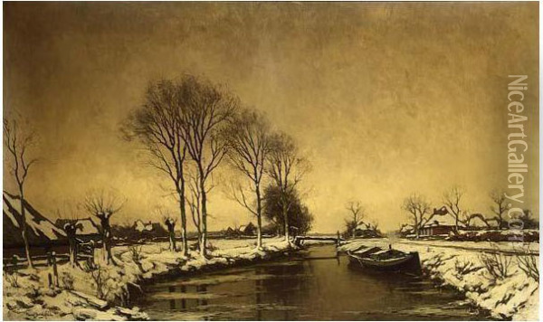 Winter Langs Het Overijssels Kanaal Oil Painting - Paul Bodifee