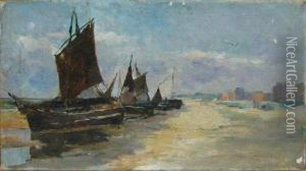 Barques Sur La Plage Oil Painting - Leon Philippet