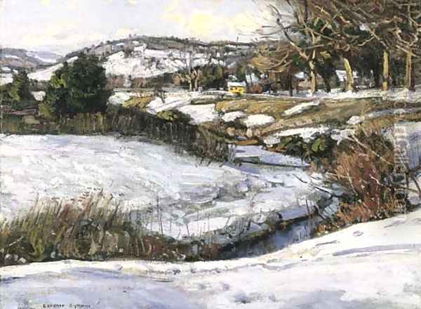 River Scene, Winter Oil Painting - George Gardner Symons