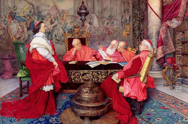 Cardinal Richelieu And His Council Oil Painting - Guiseppe Signorini
