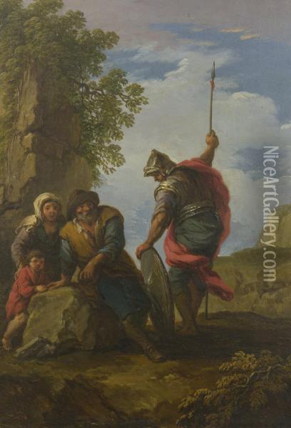 Bandits In A Rocky Landscape: A Pair Oil Painting - Andrea Locatelli