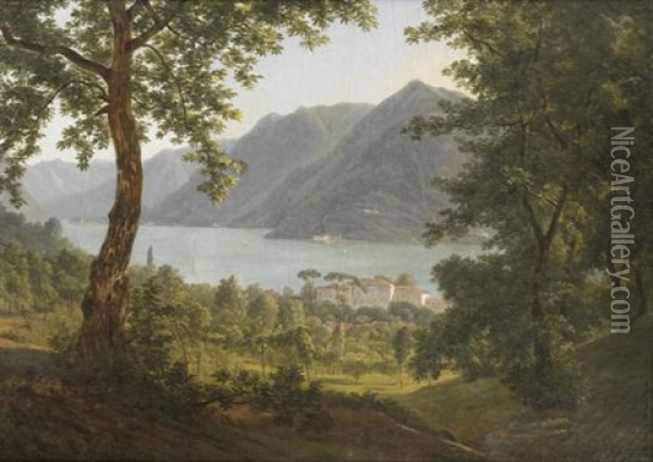 Vue Du Lac De Come, Prise Au Dessus Du Palais Odescalchi Oil Painting - Alexandre Louis Robert Millin Du Perreux