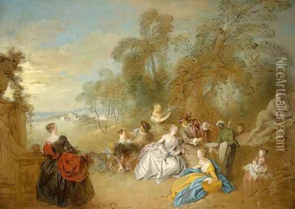 On the Terrace Oil Painting - Jean-Baptiste Joseph Pater
