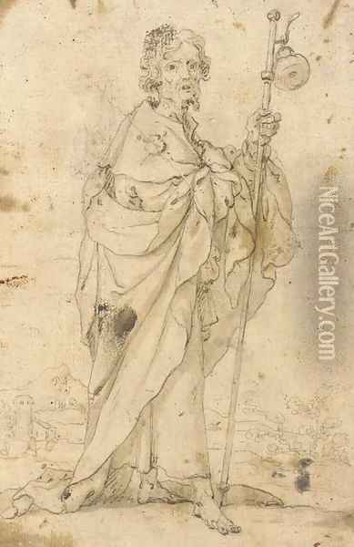 A pilgrim wearing the badge of Santiago de Campostella Oil Painting - Cornelis Schut III