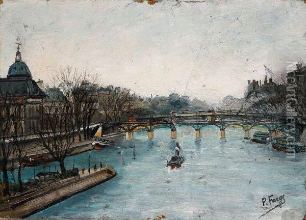 Paris, La Scene Au Pont Des Arts Oil Painting - Pierre Farge