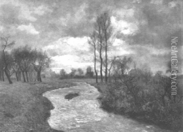 Landschaft Mit Wasserlauf Oil Painting - Adolf Glatte